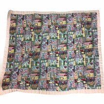 Handmade Baby Blanket Quilt 36&quot; x 42&quot; Animals Alphabet Pink Edge Bunny Z... - $29.69