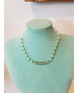 Hand Crafted Necklace Green and White Beads - £6.26 GBP