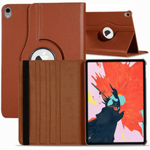 Leather Flip Rotating Portfolio Stand Case BROWN for iPad Pro 12.9&quot; 2018 - £8.15 GBP