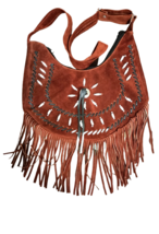 Powwow Western Crossbody Handbag Suede Leather Bag Purse Fringe Beaded BG2 - £79.12 GBP
