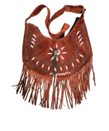 Powwow Western Crossbody Handbag Suede Leather Bag Purse Fringe Beaded BG2 - £78.21 GBP