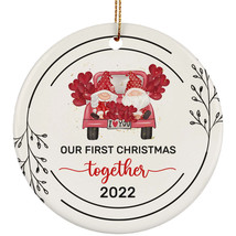 Our First Christmas Together Gnomes Circle Ornament Ceramic 2022 Weeding Gift - £11.62 GBP