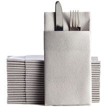 Gray Dinner Napkins Cloth Like With Built-In Flatware Pocket, Linen-Feel... - $49.99