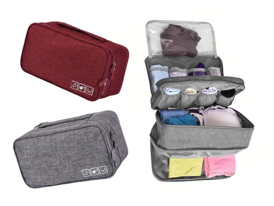 Travel Toiletry 3 Section Zip Lingerie Bag Organizer Storage Case Pouch ... - $11.99