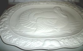 Thanksgiving Handcrafted Turkey Platter White Embossed Ceramic Earthenware Nmb - £25.57 GBP