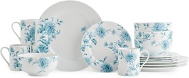 16 Piece Dinnerware Set For 4 Vintage Ceramic Dishes Plate Mug White Blue Floral - £68.49 GBP