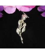 Vintage Gerry&#39;s LONG STEM ROSE PIN Brooch Goldtone Single Bloom Love 2 1/8&quot; - $24.25 CAD