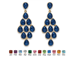Simulated Birthstone Pear Chandelier Earrings September Sapphire Gold Tone - $79.99