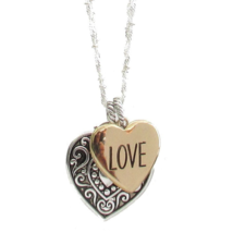 LOVE Inspirational Double Heart Pendant Necklace Silver and Copper - £12.10 GBP