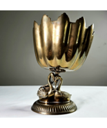 Vintage Hollywood Regency MCM Brass Bowl Pedestal Chalice Swans Large So... - $274.38 CAD