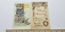 LOT OF TWO Antique 1908 HAPPY NEW YEARS POSTCARDS Embossed CUTE CHERUBS A4 - £6.72 GBP