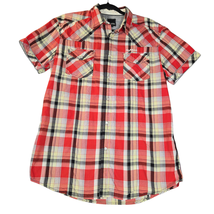 Jack &amp; Jones High Grade 75 Medium Mens Pearl Snap Shirt Plaid Red Graphic - $212.26 MXN