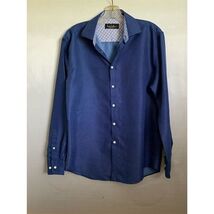 Nicole Miller New York Men's M Blue Polka Dot Long Sleeve Button-Up Shirt - $20.74