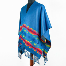 SOFT&amp;WARM BLUE ALPACA WOOL SOUTH AMERICAN PONCHO RUANA WRAP SHAWL CAPE O... - £52.18 GBP