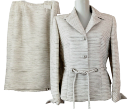 Nipon Boutique Skirt Suit Set Venus Glamour white pinstripes Womens size 6 NWT - £140.96 GBP