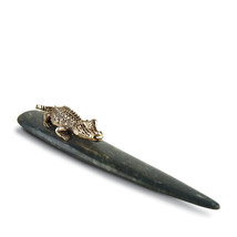 L&#39;OBJET Crocodile Letter Opener African Jade and 24K Gold Plated Luxury - CU9680 - £118.27 GBP