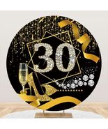 Baocicco 7.5ft 30th Birthday Round Backdrop Black Gold Glitter Ribbon - $376.49 MXN
