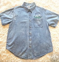 Mississippi River Blues Button Up Shirt Womens Med Blue Embroidered Shor... - $8.68
