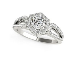 Hexagon shape diamond engagement ring/Cathedral diamond wedding ring 14K gold - £3,452.57 GBP