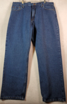 Wrangler Jeans Mens Size 38 Dark Blue Denim 100% Cotton Flat Front Straight Leg - £16.90 GBP