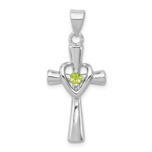 Sterling Silver Peridot Cross with Heart Charm Jewerly 33mm x 15mm - £19.57 GBP
