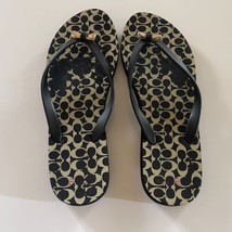 Coach Women SZ 9-10 Signature C Black Tan Thong Bow Flip Flops Sandals - $28.32