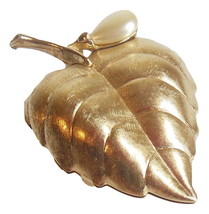 Vintage Avon Glace Pin Gold Tone Leaf Faux Pearl Perfume Brooch - £8.75 GBP