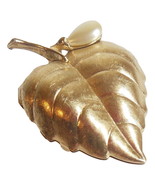 Vintage Avon Glace Pin Gold Tone Leaf Faux Pearl Perfume Brooch - £8.75 GBP