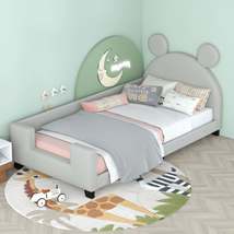 Twin Size Upholstered Daybed with Carton Ears Shaped Headboard, Grey - £191.68 GBP
