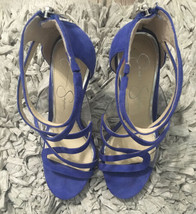 Jessica Simpson JS -ROELYN Blue W/Silver Zip Opened Toe 4 1/2 Heels Size 7.5 . - £25.80 GBP