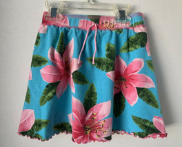 Nobody&#39;s Business Girls skirt Size 6 Tropical Flowers Pink on Aqua Blue - £7.83 GBP