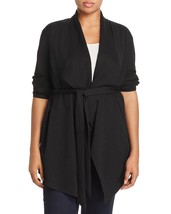 BAGATELLE Womens Plus Size Black Belted Draped Collar Open Front Wrap Jacket - £18.78 GBP