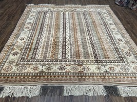 Striped Turkish Anatolian Rug 6x7 Almost Square Shaped Wool Carpet Hand Knotted - £1,300.18 GBP
