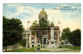 Court House And Soldiers Monument Postcard Mercer Pennsylvania 1910&#39;s - £9.32 GBP