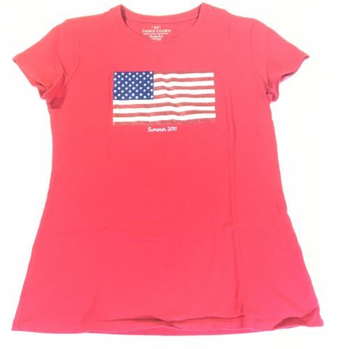 Faded Glory Small American T-Shirt United States Flag Summer 2011 RED  - $3.96