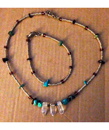Vintage 1970s Crafted Silver Turquoise Amber Lapis Quartz Necklace Bracelet Setj - $52.92