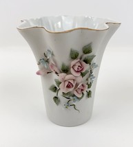 Lefton China White Porcelain Trumpet Flower Vase Home Decoration #1198 - £16.59 GBP