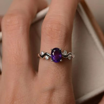 14k White Gold Plated 2.00 Ct Oval Simulated Amethyst Engagement Solitaire Ring - £105.12 GBP