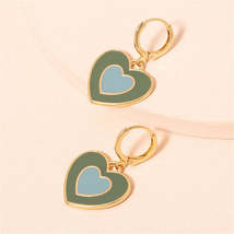 Green &amp; Blue Enamel 18K Gold-Plated Heart Drop Earrings - £10.38 GBP