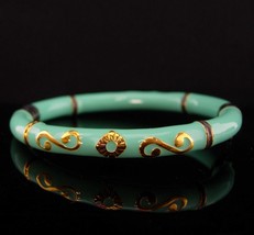 Sterling asian theme bangle - 24kt gold design bracelet - 925 Turquoise enamel - - £90.49 GBP