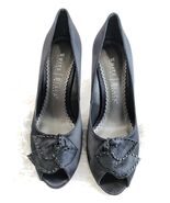 WHITE HOUSE BLACK MARKET Sz 7.5 Black Satin Peep Toe Heels Classic Pumps... - $9.90