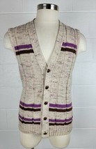 Vintage Mens McGregor Wool Blend Sweater Vest Brown Purple Stripe Fleck L - £27.15 GBP