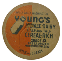 Vintage Milk Bottle top Young&#39;s Yankee Dairy Walla Walla Washington ephemera - £7.90 GBP