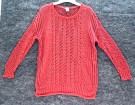 Chicos Womens Sweater Size 1 M Coral Open Weave Pullover 3/4 Sleeve Cott... - £12.59 GBP