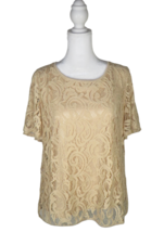 Adrianna Papell Size Large Cream Crochet Lace Short Flutter Sleeve Blouse - £31.38 GBP