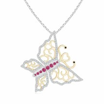 ANGARA Pink Sapphire and Diamond Butterfly Pendant in Two Tone in 14K Solid Gold - £1,462.46 GBP