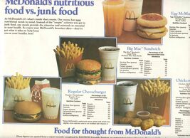 McDonald's Nutritious Food vs Junk Food Placemat 1985 - $17.82