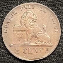 1849 Belgium  2 Centimes Leopold Copper Lion &amp; Constitution Coin Narrow Rim - £22.15 GBP