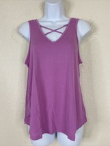 NWT Wishful Park Womens Size M Purple Lattice V-neck Shirt Sleeveless - £5.40 GBP