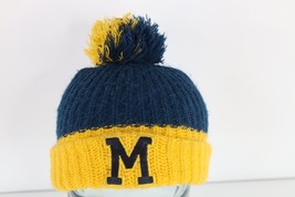 Vintage 70s Distressed University of Michigan Block M Knit Pom Beanie Hat Cap - £30.97 GBP